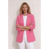 WHİTE DİAMOND Kadın Pembe 3/4 Kol Kuşgözü Detaylı Blazer Ceket