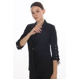 WHİTE DİAMOND Kadın Siyah 3/4 Kol Kuşgözü Detaylı Blazer Ceket