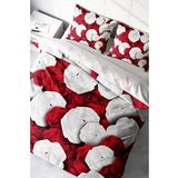 White & Red 3d Pamuk Saten Çift Kişilik Nevresim Takımı