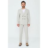 White Stone Açık Gri Kruvaze Ince Çizgili 6 Drop Regular Fit Takım Elbise - Taş - 54