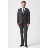 White Stone Antrasit Slim Fit Kalıp Yelekli Klasik Efektli Kumaş Esnek Likralı Kapaklı Cepli Takım Elbise - 46