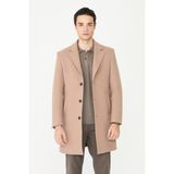 White Stone Bej Astarlı İç Cepli Kaşe Kaban Regular Fit - 58 - Camel