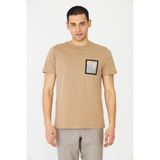 White Stone Bej Bisiklet Yaka Baskı Detaylı Erkek T-Shirt - Vizon - M