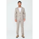 White Stone Bej Çizgili Sivri Yaka 6 Drop Regular Fit Günlük Takım Elbise - 46