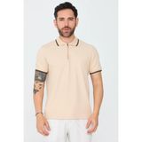 White Stone Bej Fermuarlı Erkek Polo Yaka Tişört - XL