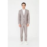 White Stone Bej Ince Çizgili Modern Kesim Takım Elbise - Regular Fit - 52