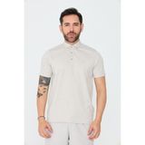 White Stone Bej Mikro Desenli Düğmeli Erkek Polo Yaka Tişört - XL