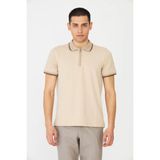 White Stone Bej Modern Kesim Fermuarlı Polo Yaka Erkek T-Shirt - 2XL
