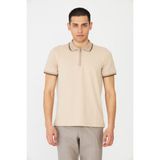 White Stone Bej Modern Kesim Fermuarlı Polo Yaka Erkek T-Shirt