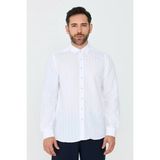 White Stone Beyaz Çizgili Dynamic Fit Erkek Uzun Kollu Gömlek - 2XL