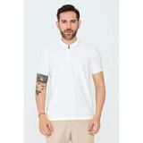 White Stone Beyaz Fermuarlı Erkek Polo Yaka Tişört - 2XL