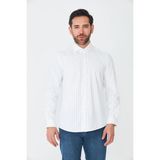 White Stone Beyaz Lacivert Çizgili Slim Fit Erkek Gömlek - Beyaz - Laci