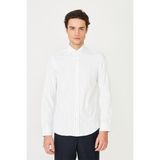 White Stone Beyaz Mavi Çizgili Uzun Kollu Gömlek Slim Fit - Beyaz - Mavi - XL