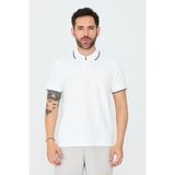 White Stone Beyaz Mikro Desenli Erkek Fermuarlı Polo Yaka Tişört - XL