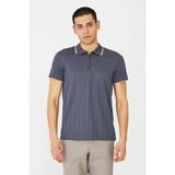 White Stone Gri Fermuarlı Polo Yaka Erkek T-Shirt - Füme
