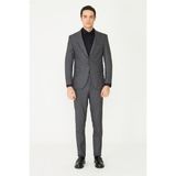 White Stone Gri Ince Çizgili Klasik Yaka Zamansız Stil Erkek Takım Elbise - Regular Fit - 52