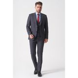 White Stone Gri Slim Fit Kalıp Yelekli Klasik Efektli Kumaş Esnek Likralı Kapaklı Cepli Takım Elbise - 46