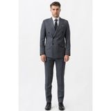 White Stone Gri Uyumlu Beyaz İnce Çizgili Slim Fit Kruvaze Premium Takım Elbise - Füme - 56
