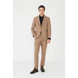 White Stone Koyu Bej Düz Kumaş Modern Slim Fit Klasik Yaka Takım Elbise - Regular Fit - 52