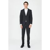 White Stone Koyu Gri Ince Dokulu Kumaş Modern Slim Fit Klasik Yaka Premium Takım Elbise - Füme - Regular Fit - 46