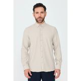 White Stone Krem Rengi Çizgili Dynamic Fit Erkek Uzun Kollu Gömlek - 2XL