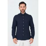 White Stone Lacivert %100 Pamuk Dynamic Fit Erkek Uzun Kollu Gömlek - 2XL