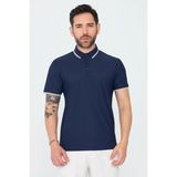 White Stone Lacivert Düğmeli Polo Yaka Erkek Tişört - Navy - 3XL