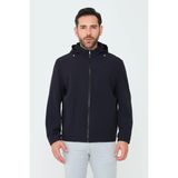 White Stone Lacivert Fermuarlı Yan Cepli Kapüşonlu Erkek Mevsimlik Mont - 2XL - Navy