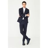 White Stone Lacivert Ince Çizgili Klasik Yaka Zamansız Stil Erkek Takım Elbise - Regular Fit - 50