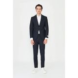 White Stone Lacivert Ince Çizgili Modern Slim Fit Klasik Yaka Takım Elbise - Regular Fit - 52