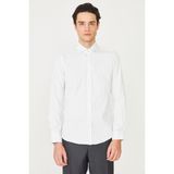 White Stone Lacivert İnce Çizgili Uzun Kollu Gömlek Slim Fit - Beyaz - Laci