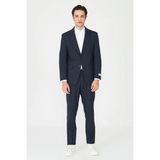 White Stone Lacivert Ince Dokulu Modern Slim Fit Klasik Yaka Premium Takım Elbise - Regular Fit - 48