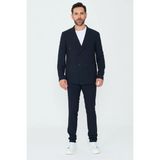White Stone Lacivert Kruvaze Ince Çizgili 6 Drop Regular Fit Takım Elbise - 56