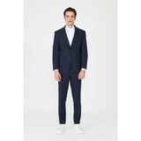 White Stone Lacivert Modern Slim Fit Dokulu Kumaş Şık Klasik Yaka Zamansız Takım Elbise - Regular Fit - 48