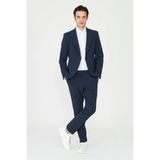 White Stone Lacivert Modern Slim Fit Ince Dokulu Kumaş Klasik Kesim Takım Elbise - Regular Fit - 50