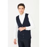 White Stone Lacivert V Yaka Düğmeli Triko Yelek - 2XL