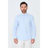 White Stone Mavi %100 Pamuk Regular Fit Erkek Uzun Kollu Gömlek