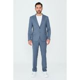 White Stone Mavi Çizgili Sivri Yaka 6 Drop Regular Fit Günlük Takım Elbise - 48