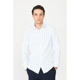 White Stone Mavi Çizgili Uzun Kollu Gömlek Slim Fit - Beyaz - Mavi - 2XL