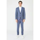 White Stone Mavi Dokulu Yazlık Modern Slim Fit Takım Elbise - Regular Fit - 50