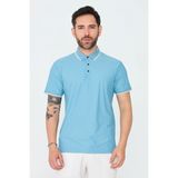 White Stone Mavi Düğmeli Polo Yaka Erkek Tişört - Blue - 3XL