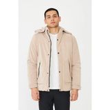 White Stone Modern Kesim Kapüşonlu Bej Erkek Şişme Mont - 2XL