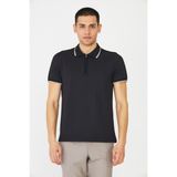White Stone Siyah Fermuarlı Polo Yaka Erkek T-Shirt - 3XL