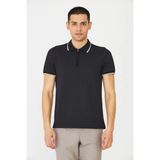 White Stone Siyah Fermuarlı Polo Yaka Erkek T-Shirt