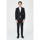 White Stone Siyah Ince Çizgili Modern Slim Fit Klasik Yaka Takım Elbise - Regular Fit - 48