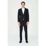 White Stone Siyah Modern Slim Fit Dokulu Kumaş Klasik Yaka Takım Elbise - Regular Fit - 52