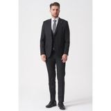 White Stone Siyah Slim Fit Kalıp Yelekli Klasik Esnek Likralı Kapaklı Cepli Takım Elbise - 56