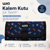 Wia Sanatsal Kalemlik Katlanabilir Kalem Kutusu - Dayanıklı Kumaş, Geniş Iç Hacim, Cırt Cırtlı Kapanış - KEMİKLİ MAVİ