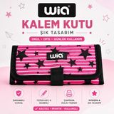 Wia Sanatsal Kalemlik Katlanabilir Kalem Kutusu - Dayanıklı Kumaş, Geniş Iç Hacim, Cırt Cırtlı Kapanış - PEMBE YILDIZLI
