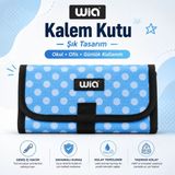 Wia Sanatsal Kalemlik Katlanabilir Kalem Kutusu - Dayanıklı Kumaş, Geniş Iç Hacim, Cırt Cırtlı Kapanış - PUANTİYELİ MAVİ